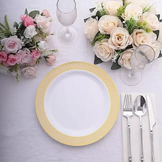 BEIGE GOLD 10 Round 10" Plastic Dinner PLATES Spiral Rim {4}