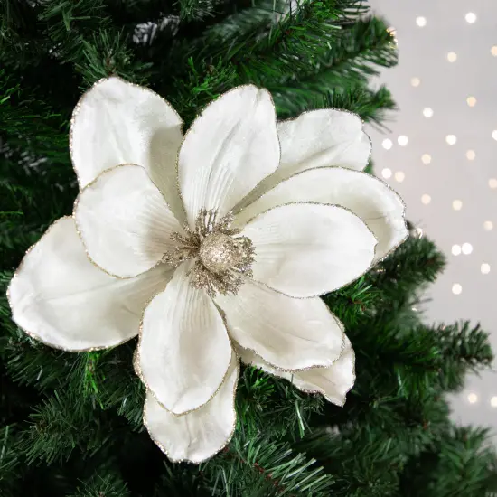 Northlight 24" Cream Magnolia Glittered Christmas Stem Spray Ivory {3}