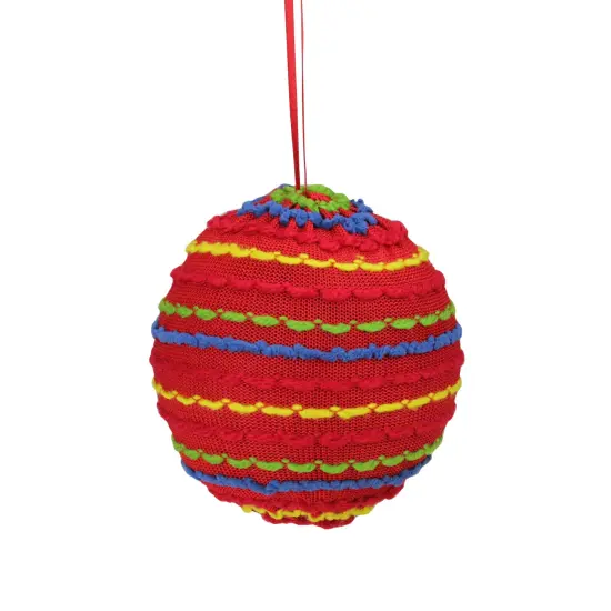 Raz 4.25" Bohemian Multicolor Knitted Christmas Ball Ornament Red {1}