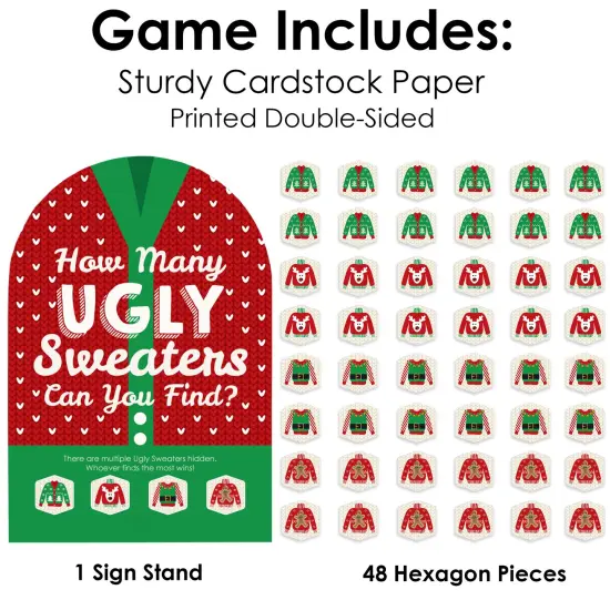 Big Dot of Happiness Ugly Sweater - Holiday and Christmas Party Scavenger Hunt - 1 Stand and 48 Game Pieces - Hide and Find Game {6}