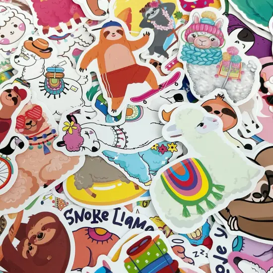 Wrapables Waterproof Vinyl Stickers for Water Bottles, Laptop, Phones, Skateboards, Decals for Teens, 80pcs Sloths & Llamas {4}