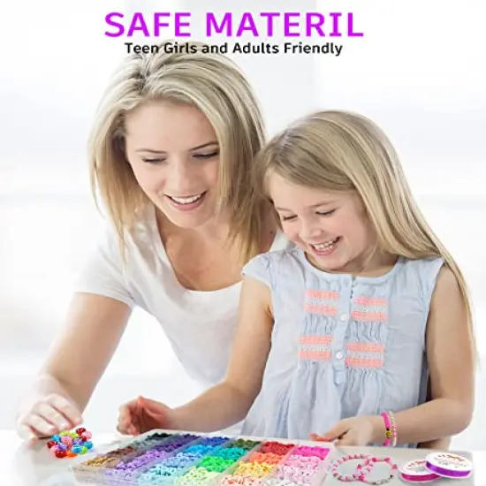 8000 Pieces Clay Beads Kit for Bracelet Making, 2 Boxes 24 Colors Flat Clay Beads Letter Beads Spacer Beads and Charms Kit for Jewelry Making, Jewelry Supplies Crafts Gift for Teen Girls Adults {2}