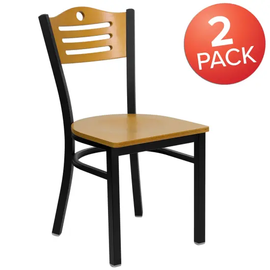 Emma and Oliver 2 Pack Slat Back Metal Restaurant Chair Natural/BlackMetal {5}