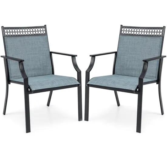 Costway Patio Chairs Set of 2 with All Weather Breathable Fabric High Backrest Blue/Coffee/Black {7}