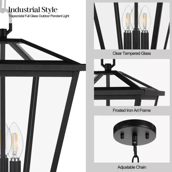 3-Light Outdoor Pendant Light Metal Glass Outdoor Hanging Light Ceiling Mount {4}