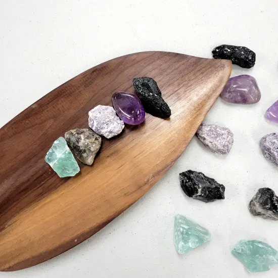 Crystals for Empath - Tourmaline, Amethyst, Lepidolite, Smoky Quartz, Fluorite {4}