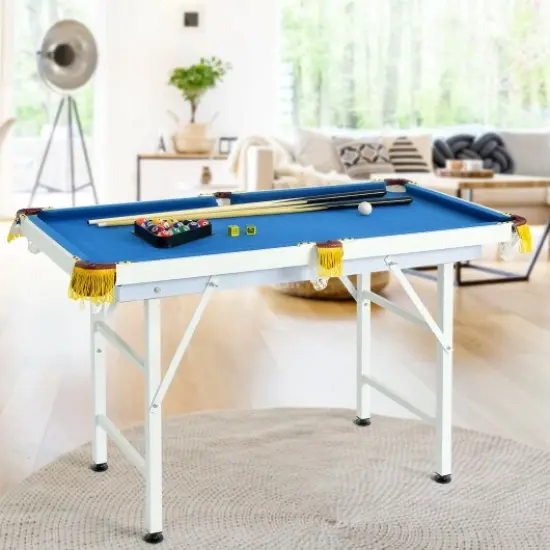 47 Inch Folding Billiard Table with Cues and Brush Chalk Blue {1}
