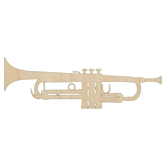 Trumpet Music Instrument Silhouette Unfinished Wood Shape Piece Cutout for DIY Craft Projects {1}