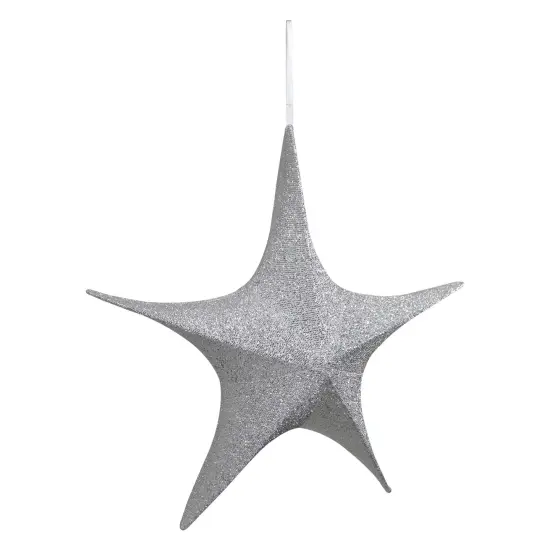 Northlight Tinsel Foldable Glitter Christmas Star Outdoor Decoration - 25.5" - Silver {4}