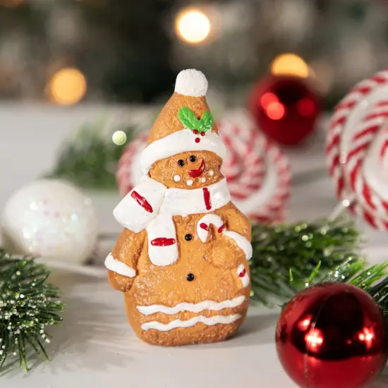 Northlight Frosted Gingerbread Snowman with Candy Cane Christmas Figurine - 4" Brown {3}