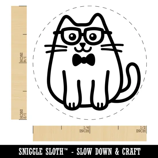 Cat Smart with Glasses and Bowtie Self-Inking Rubber Stamp for Stamping Crafting Planners Yellow {1}
