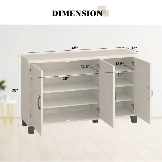 3-Door Buffet Sideboard with Adjustable Shelves and Anti-Tipping Kits-White Wash {5}