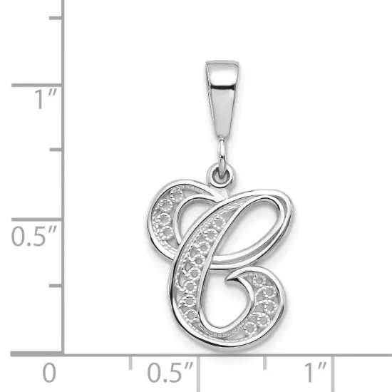 14K White Gold Polished Filigree Initial C Pendant Jewerly 28.4mm x 14.1mm {2}