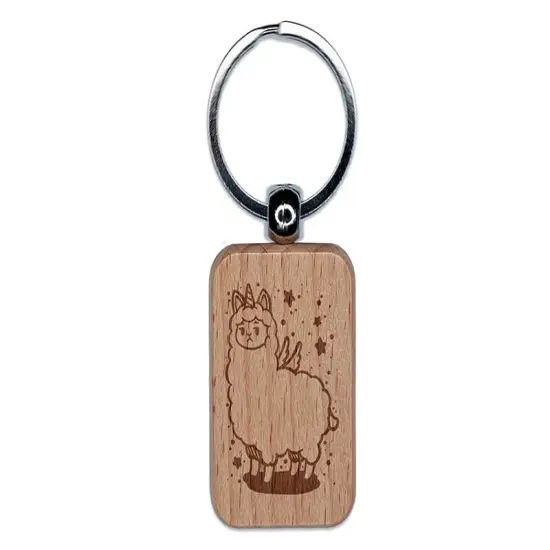 Unimpressed Unicorn Llama Alpaca Engraved Wood Rectangle Keychain Tag Charm {1}
