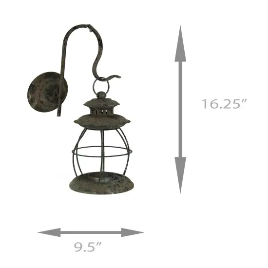Distressed Metal Vintage Lantern Wall Mounted Candle Sconce {4}