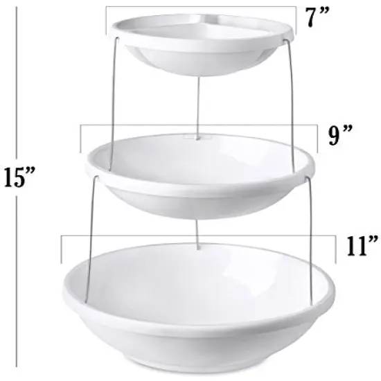 Collapsible Bowl, 3 Tier, The Decorative Plastic Bowls Twist Down & Fold Inside, Minimal Storage Space, Perfect for Serving Snacks, Salad and Fruit, The Top Bowl is Divided into Three Sections {1}