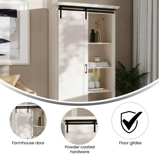 Merrick Lane Finnoula Farmhouse Storage Cabinet, Semi-Open Storage with Sliding Barn Door White {2}