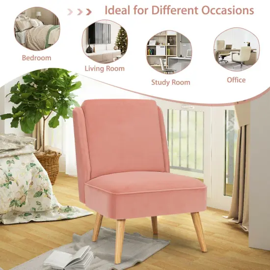 Velvet Accent Chair with Rubber Wood Legs and Ergonomic Backrest Perfect for Any Room Pink {4}