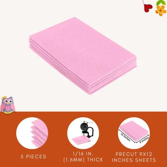 FabricLA Acrylic Felt Sheets for Crafts - Precut 9" X 12" Inches (20 cm X 30 cm) Felt Squares - Use Felt Fabric Craft Sheets for DIY, Hobby, , and Decoration | Baby Pink - 5 Pieces {4}