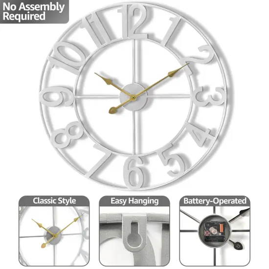 Sorbus Large Wall Clock for Living Room Decor - Numeral Wall Clock for Kitchen - 16-inch Wall Clock Decorative Silver {5}