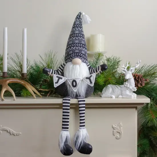 Northlight Dangling Striped Legs "JOY" Gnome Christmas Figure - 30" - Black and White {3}
