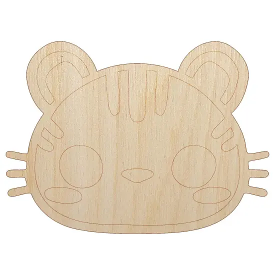 Charming Kawaii Chibi Tiger Face Blushing Cheeks Unfinished Wood Shape Piece Cutout for DIY Craft Projects {7}