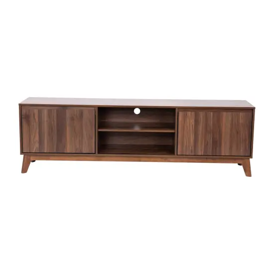 Emma and Oliver Beverly Mid-Century Modern Wooden TV Stand with Soft Close Doors, Shelf, Cord Management Hole and Tapered Legs {3}
