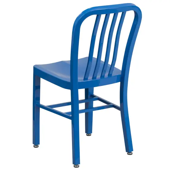 Merrick Lane Santorini 18 Inch Galvanized Steel Indoor/Outdoor Dining Chair with Slatted Back And Powder Coated Finish Blue {4}