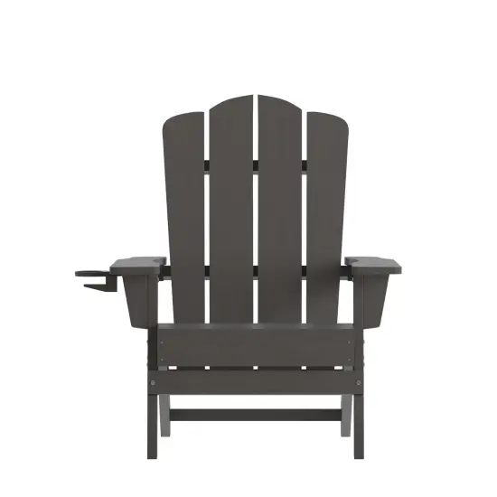 Merrick Lane Nassau Adirondack Chair with Cup Holder, Weather Resistant HDPE Adirondack Chair Gray {3}