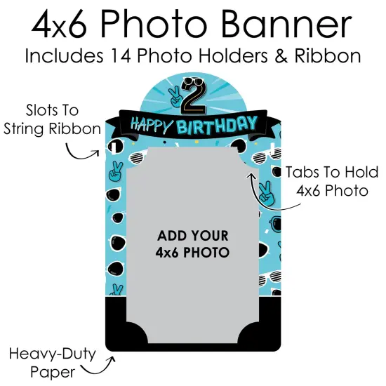 Big Dot of Happiness Two Cool - Boy - DIY Blue 2nd Birthday Party Decor - Picture Display - Photo Banner {7}