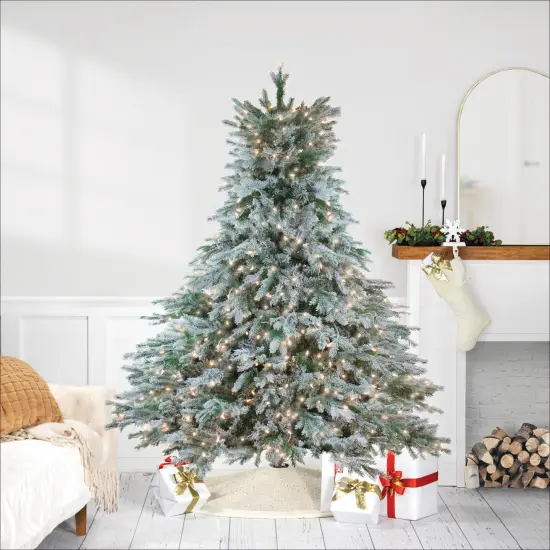 Northlight Real Touch&trade;️ Pre-Lit Full Flocked Jasper Balsam Fir Artificial Christmas Tree - 7.5' - Clear Lights Green {3}