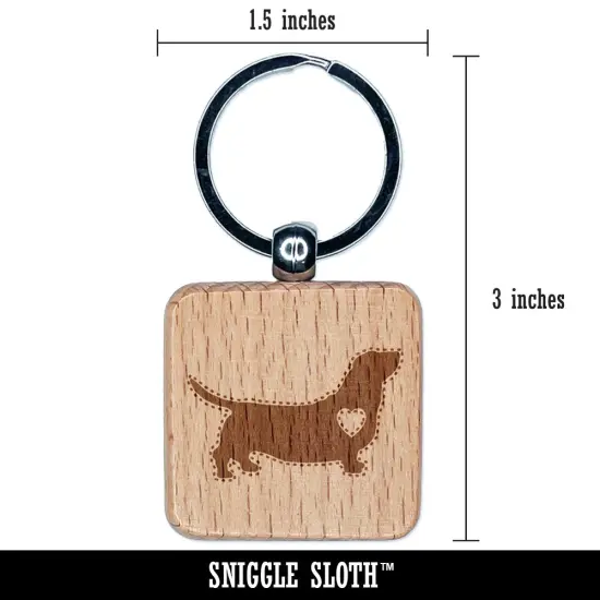 Basset Hound Dog with Heart Engraved Wood Square Keychain Tag Charm {2}