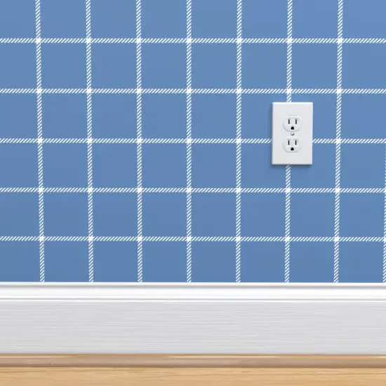 Peel & Stick Wallpaper 2FT Wide Minimal Check Simple Plaid Cornflower Blue Grid Windowpane Custom Removable Wallpaper by Spoonflower {4}
