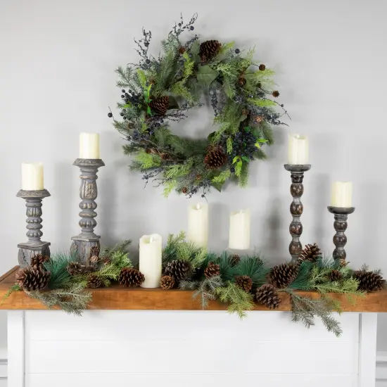 Northlight 5' x 6" Pine Cone and Cedar Artificial Christmas Garland, Unlit Green {4}