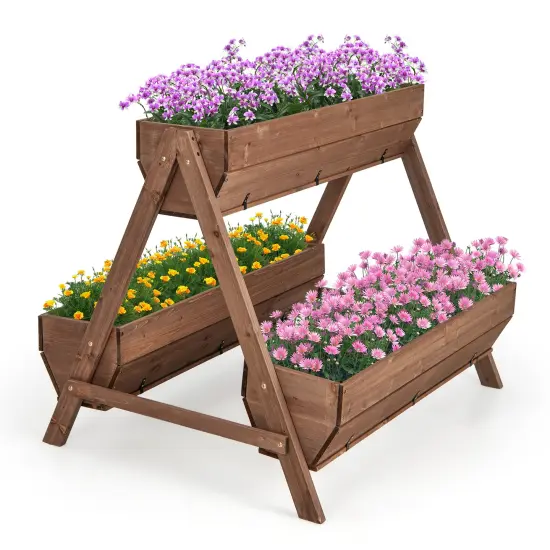 Vertical Raised Garden Bed With 3 Wooden Planter Boxes-L {3}