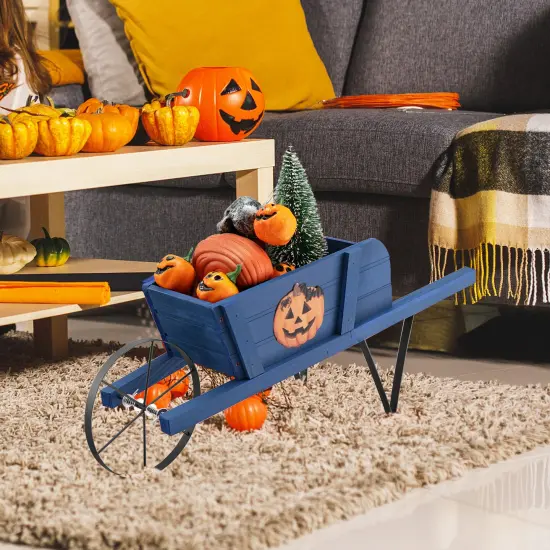 Wooden Wagon Planter With 9 Magnetic Accessories For Garden Yard Blue {1}