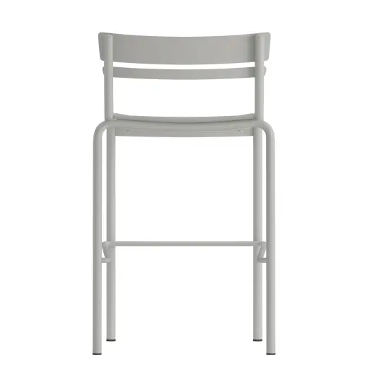 Emma and Oliver Rennes Armless Powder Coated Steel Stool with 2 Slat Back for Indoor-Outdoor Use Black {9}