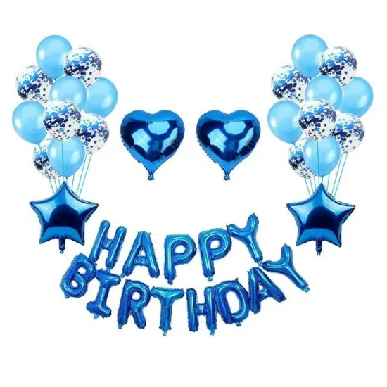 Hot Happy Birthday Decoration Multiple Color Banner Balloons Set Party Supplies Blue {1}
