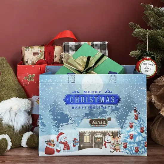 Wrapables Non-Woven Reusable Christmas Holidays Gift Bags with Handles for Gift Wrap, Parties, Favors and Treats (Set of 8), Happy Santa {3}