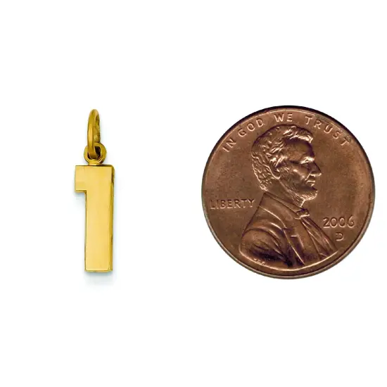 14K Gold Small Polished Number 1 Charm Pendant Jewelry 20mm x 4mm {2}