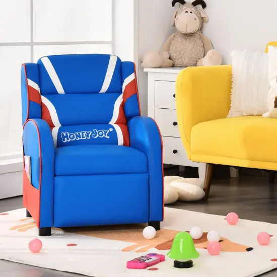Kids Adjustable Recliner Chair with 2 Side Storage Pockets Ideal for Children Room or Home Theater Blue {5}