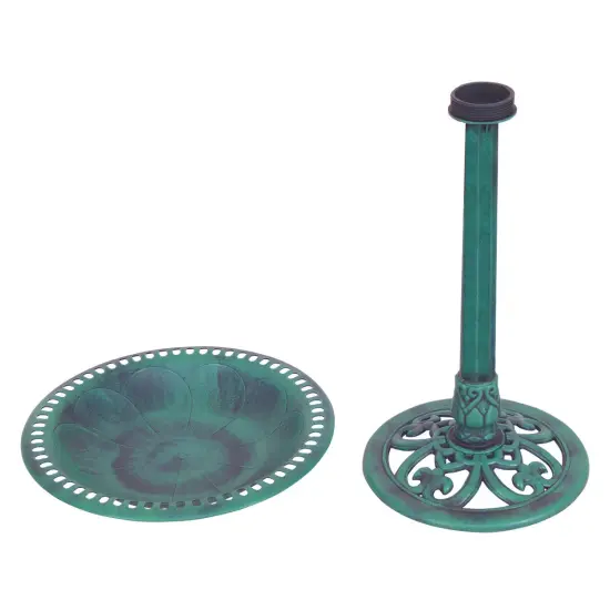 20"x28" Decorative Green Pedestal Bird Bath with Scroll Design Resin Outdoor Water Bowl {5}