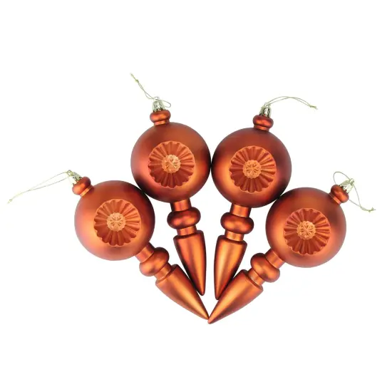 DAK 4ct Orange Retro Reflector Shatterproof Matte Christmas Finial Ornaments 7.5" {3}