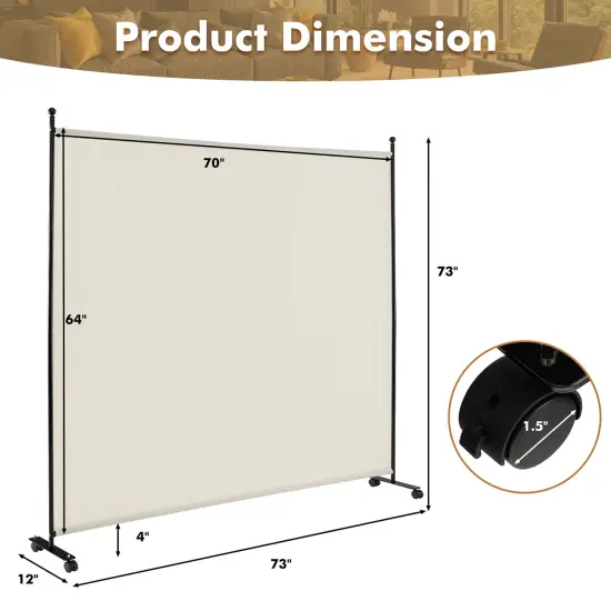 Costway 6FT Single Panel Room Divider with Wheels Rolling Fabric Partition Privacy Screen {3}