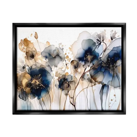 Stupell Industries Navy & Gold Abstraction Framed Floater Canvas Wall Art Gray Floater Frame {7}