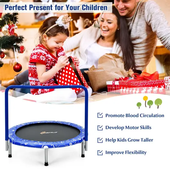 36 Inch Kids Trampoline Mini Rebounder with Full Covered Handrail Blue {3}