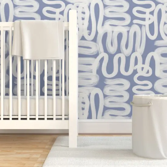 Pre-Pasted Wallpaper 2FT Wide Soft Blue Squiggle Abstract Modern Design Large Scale Watercolor Paint Custom Pre-pasted Wallpaper by Spoonflower {7}