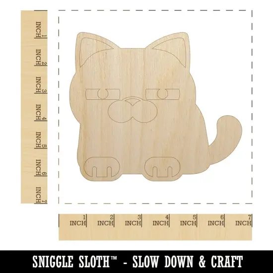 Round Cat Skeptical Unfinished Wood Shape Piece Cutout for DIY Craft Projects {1}