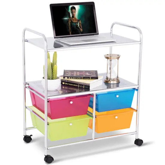 Costway Rolling Storage Cart w/4 Drawers 2 Shelves Metal Rack Shelf Utility Organizer {2}