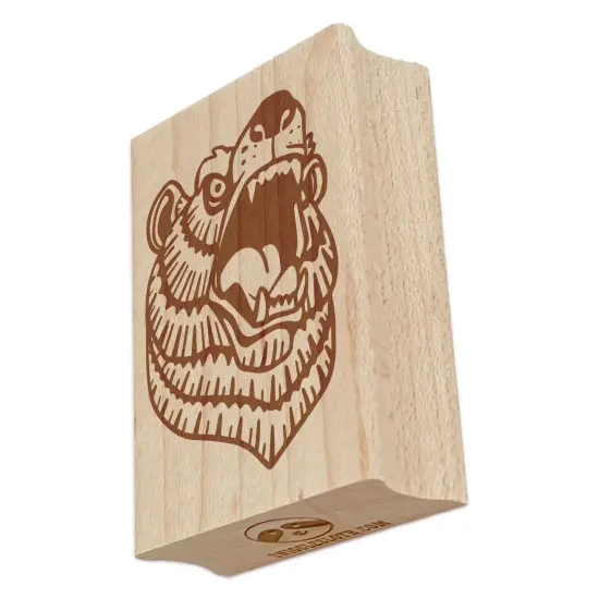 Snarling Angry Bear Head Rectangle Rubber Stamp for Stamping Crafting {7}